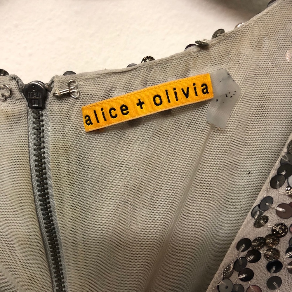 Alice & Olivia Hand Sewn Silver Sequin Cocktail Dress - Picture 6 of 9